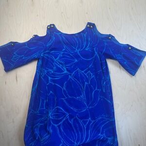 Karen Ann Vintage Hawaii Blue Floral Cold Shoulder Dress In Size XS